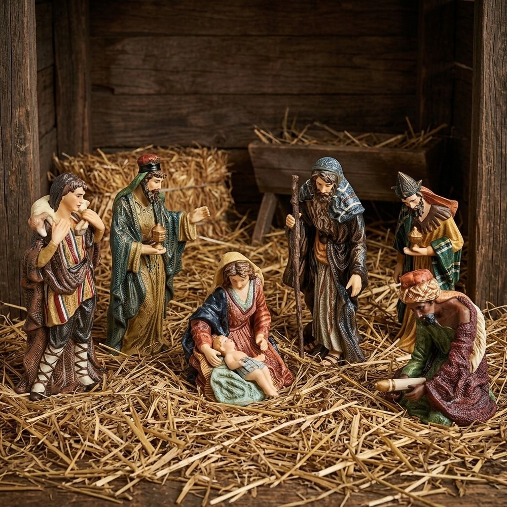 O'Well World Showcase Traditional Nativity Set, 7 Pieces, Porcelain, In Box